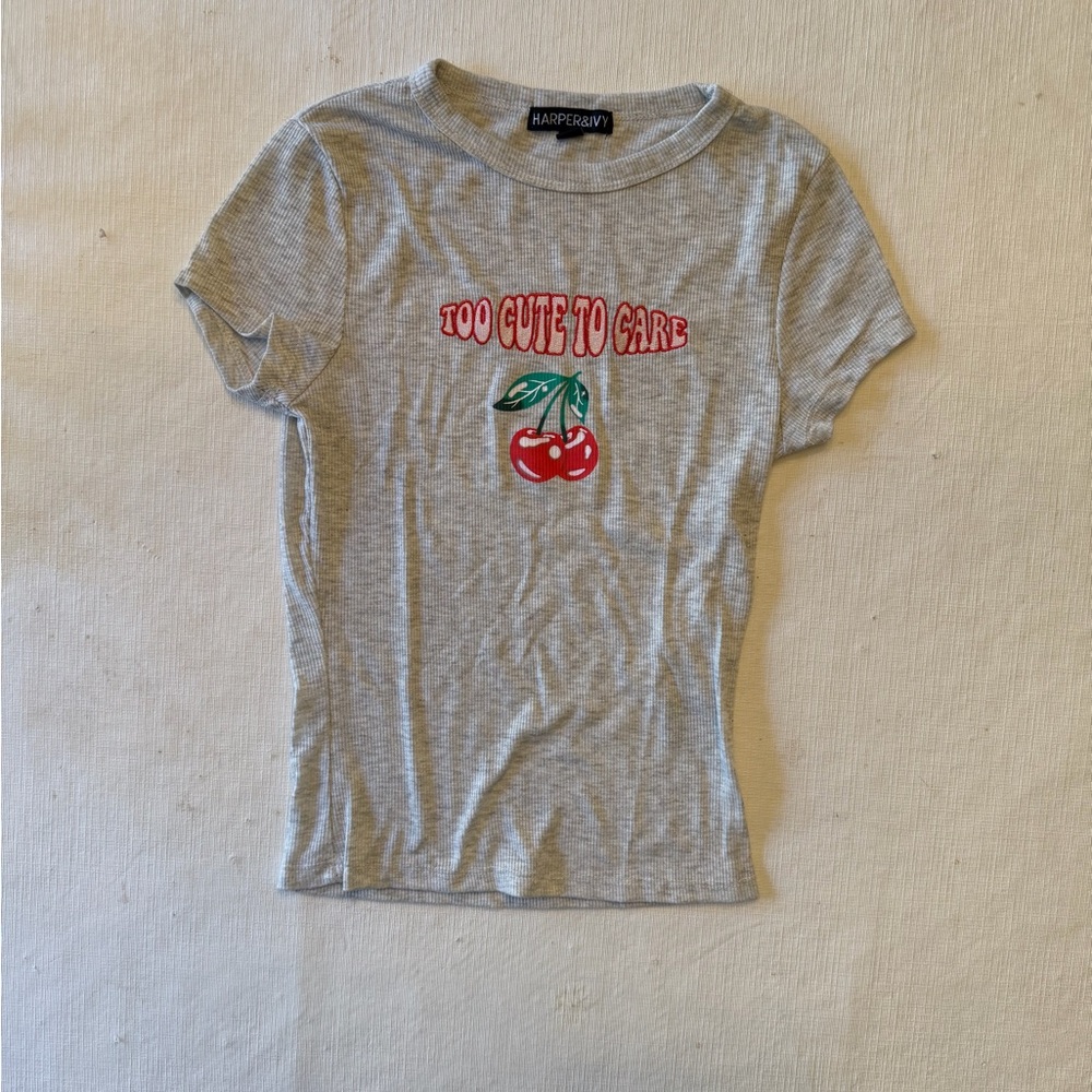 Harper & Ivy Light Gray Tee with Cherry Design